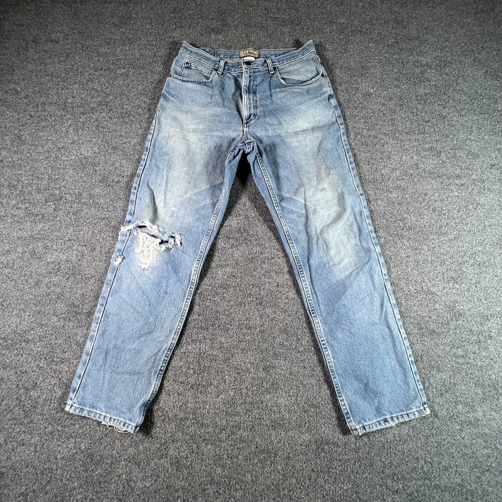 Vintage L.L. Bean Jeans Men's 33x30 Blue Denim Light Wash Classic Fit Distressed